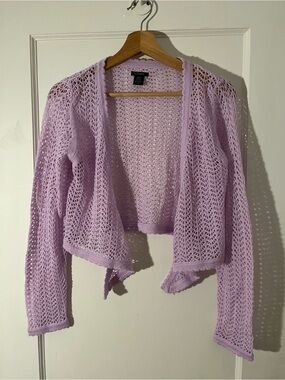 Lavender Open-Weave Crochet Cardigan